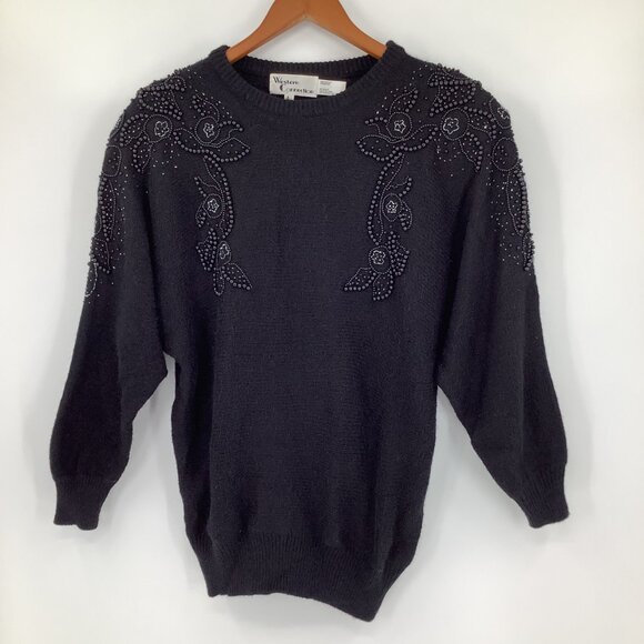 Western Connection Sweaters - Vintage Western Connection 80's Beaded Slouch Sweater Large Gothic Acadamia 80's